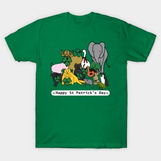 Animals Hold a Shamrock with Text Happy St Patricks Day T-Shirt